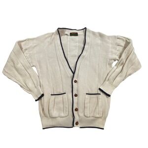 VTG Knit Cardigan Sweater Beige Button Grandpa Core 100% Cotton  Size‎ L